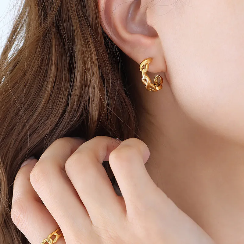 Chic Brass Earrings with Cross Stitch Detail - Everyday Genie Collection