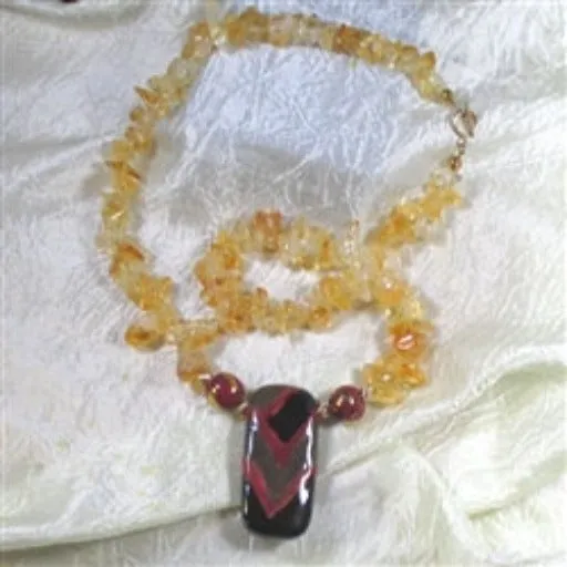 Citrine Nugget & Kazuri Pendant Necklace