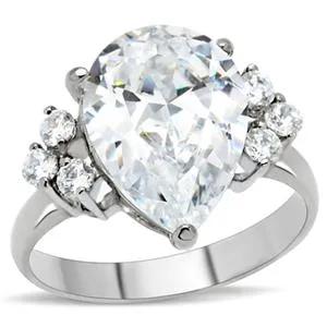 CJ141TK Wholesale Stainless Steel Clear Pear Cut Crystal Cubic Zirconia Ring