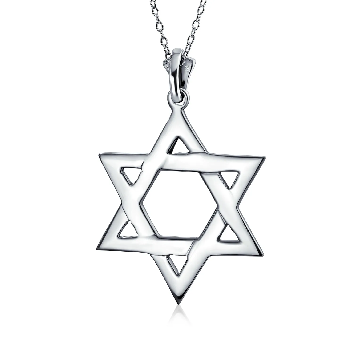 Classic Judaica Star of David Pendant Necklace in Sterling Silver for Teens & Men