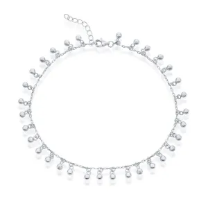 Classic Women's Anklet - Sterling Silver Beaded Dangling Charms | R-9261