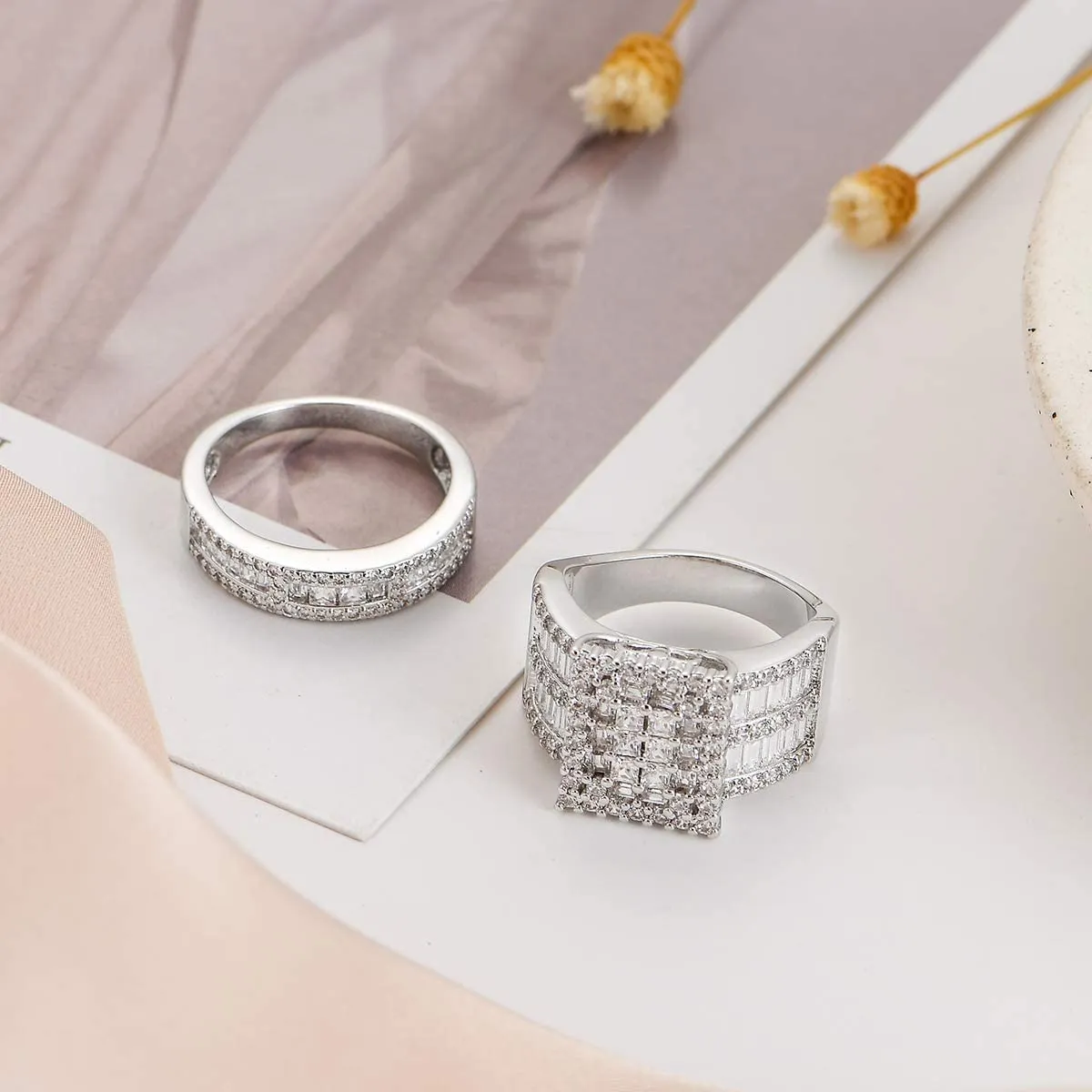 Cluster Wedding Rings Fashion Silver Engagement Rings for Women