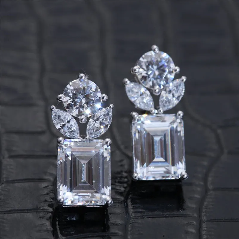 Cutest Fresh Style Stud Earrings -Crystal Cubic Zirconia-Fashion Earrings- High Quality Silver Color Jewelry