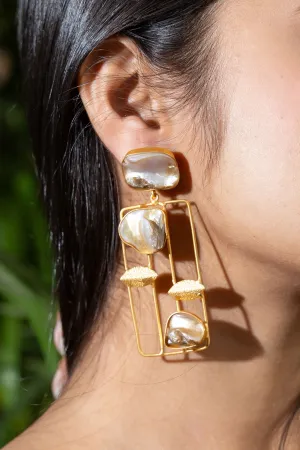 Designer Mother Of Pearl Brass Stud Dangle Earrings - Unique Statement Jewelry For Any Occasion