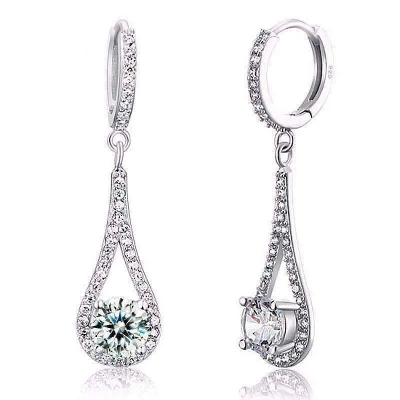 Diamond White Droplet Simulated White Sapphire Drop Earrings