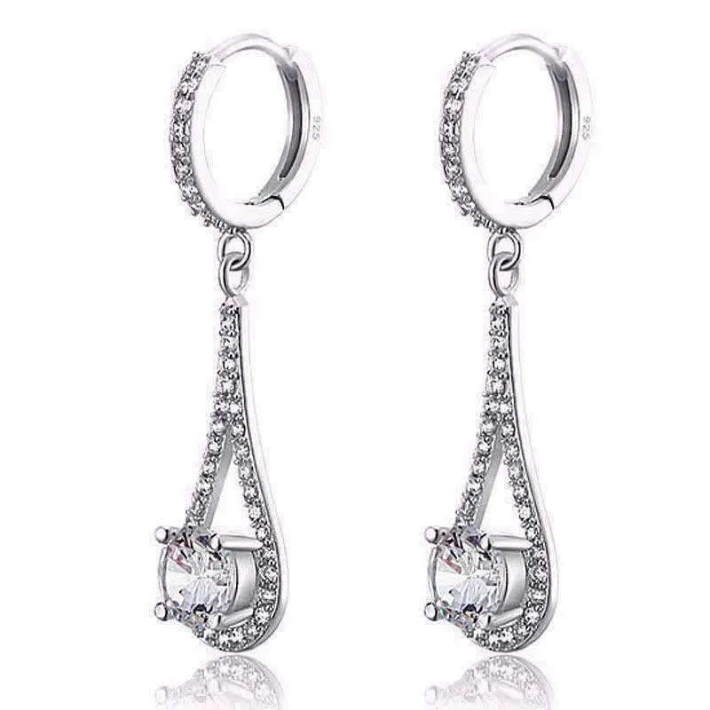 Diamond White Droplet Simulated White Sapphire Drop Earrings