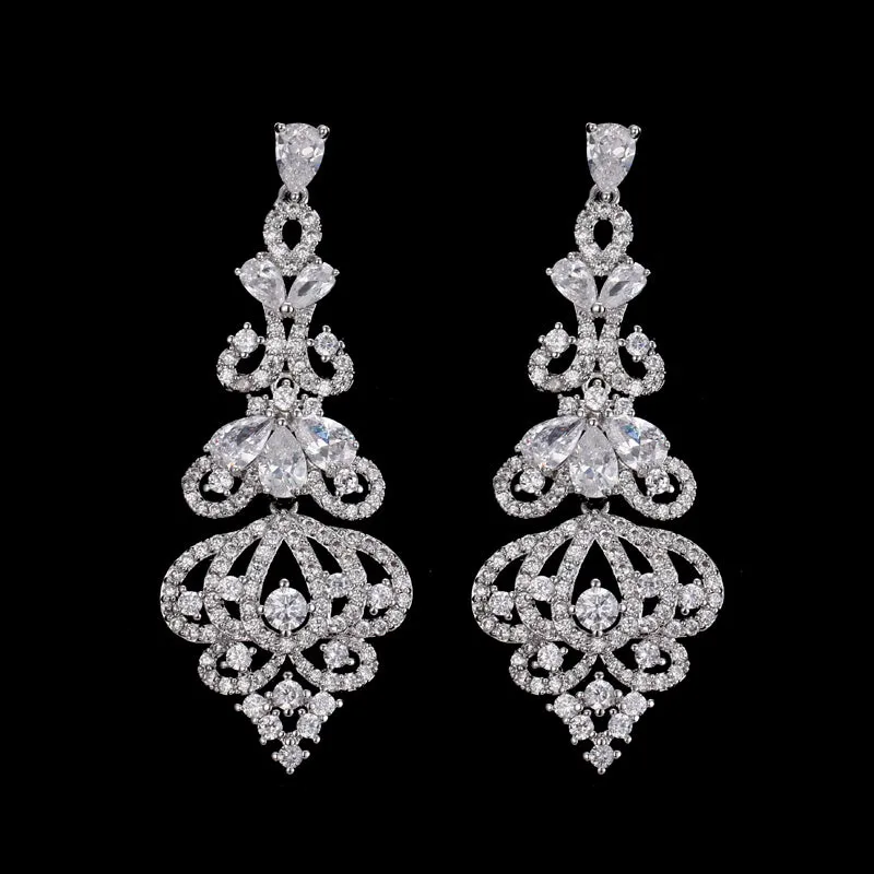 Elegant Evening Dinner Party  CZ Crystal Big Drop Dangle Earrings