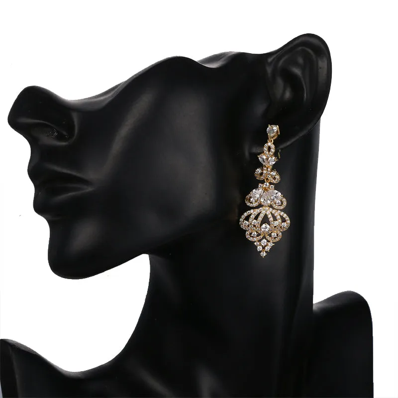 Elegant Evening Dinner Party  CZ Crystal Big Drop Dangle Earrings