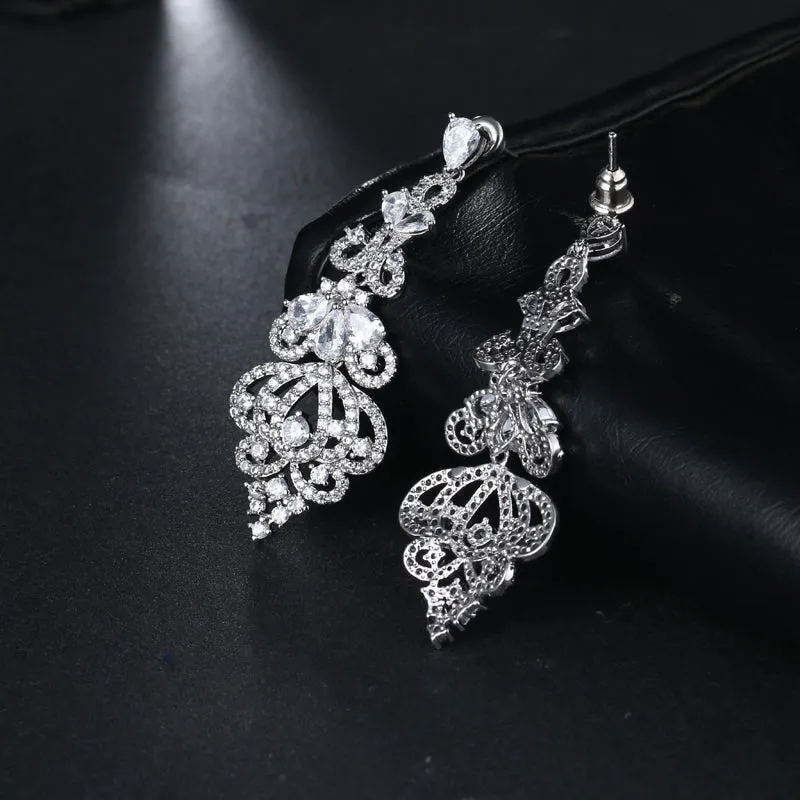 Elegant Evening Dinner Party  CZ Crystal Big Drop Dangle Earrings