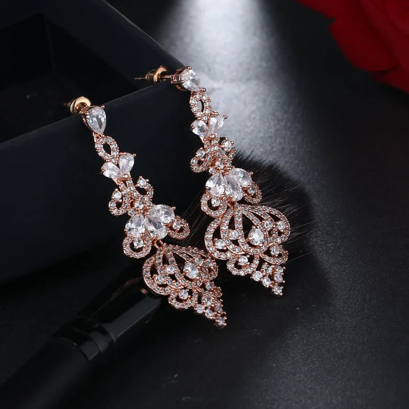 Elegant Evening Dinner Party  CZ Crystal Big Drop Dangle Earrings