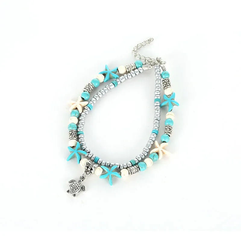 Elephant Yoga Turquoise Beaded Anklet