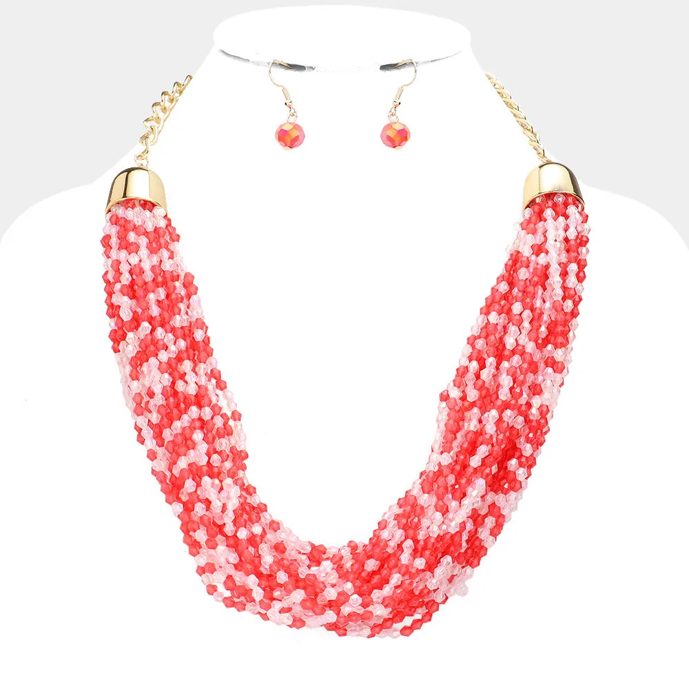 Faceted Beaded Multi Layered Necklace and Matching Earring