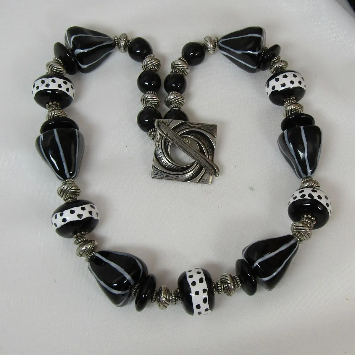 Fair Trade Beaded Black & White Kazuri Statement Necklace