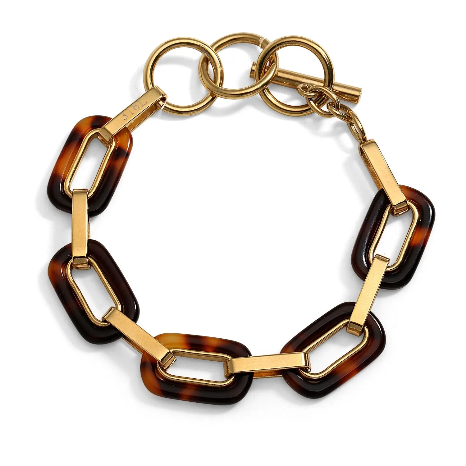 Fashion Brown Golden Acrylic Leopard Tortoise Shell Chain Link Bracelet