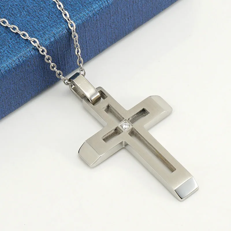 Fashionable and simple hollow diamond cross necklace