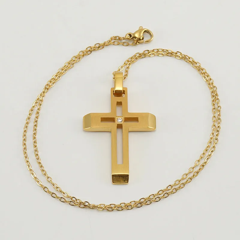 Fashionable and simple hollow diamond cross necklace