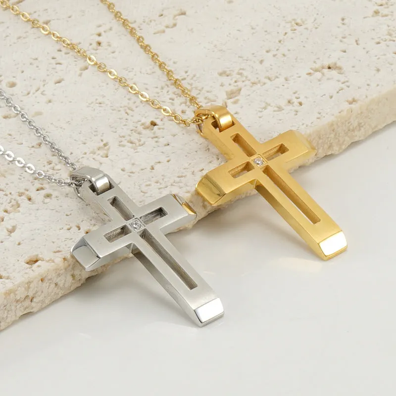 Fashionable and simple hollow diamond cross necklace