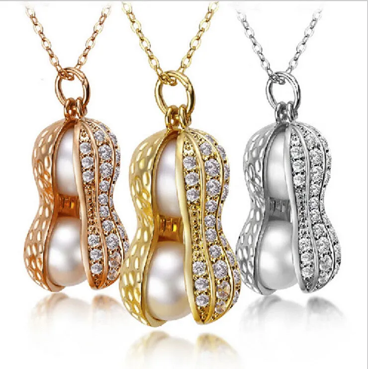 Fashionable Double Pearl Peanut Pendant Necklaces For Women S925 Sterling Silver Zircon Jewelry Rose gold Plated Jewelry