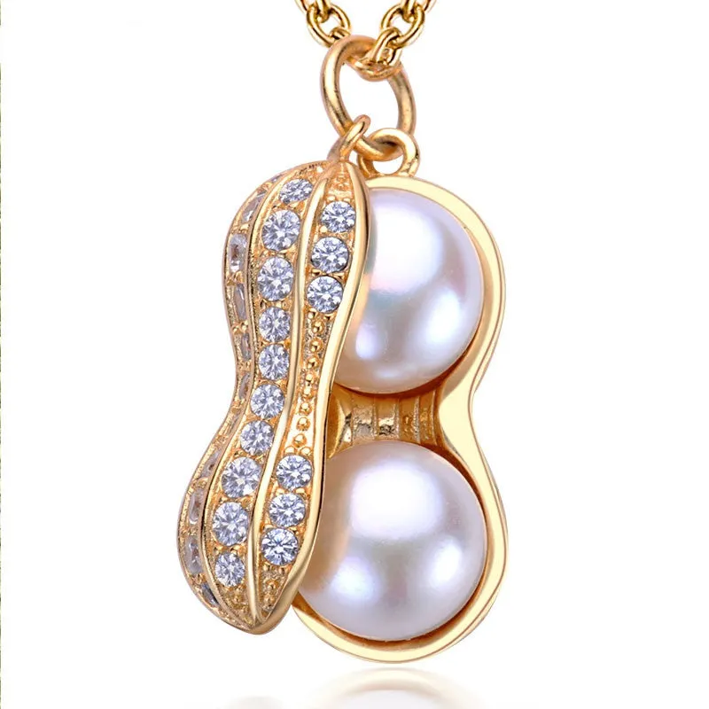 Fashionable Double Pearl Peanut Pendant Necklaces For Women S925 Sterling Silver Zircon Jewelry Rose gold Plated Jewelry