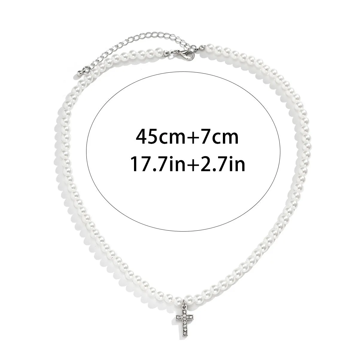 Fashionable simple hip-hop style diamond cross with pearl pendant necklace