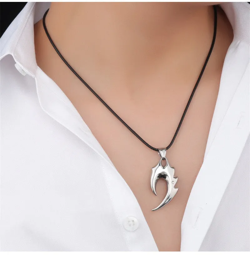 Fashionable Stainless Steel Geometric Flame Shape Pendant Necklace