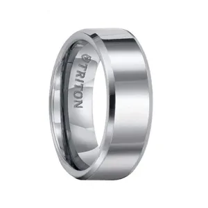 GLENN Tungsten Carbide Ring with Reflective Polished Finish and Beveled Edges by Triton Rings - 8 mm