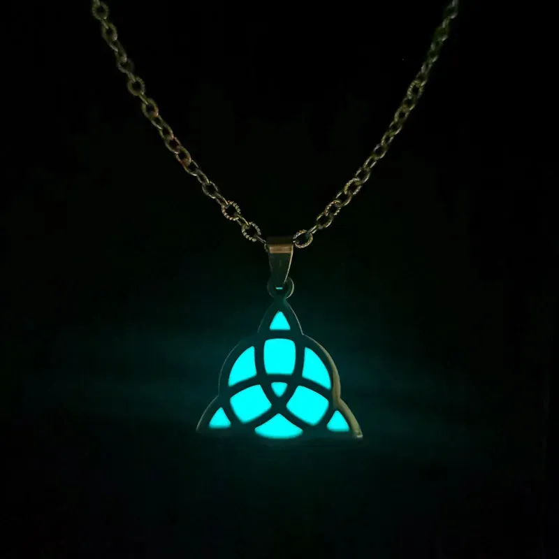 Glow In The Dark Necklace for Men Stainless Steel Punk Necklaces Luminous Butterfly Heart Pendant Party Jewelry Gift for Women