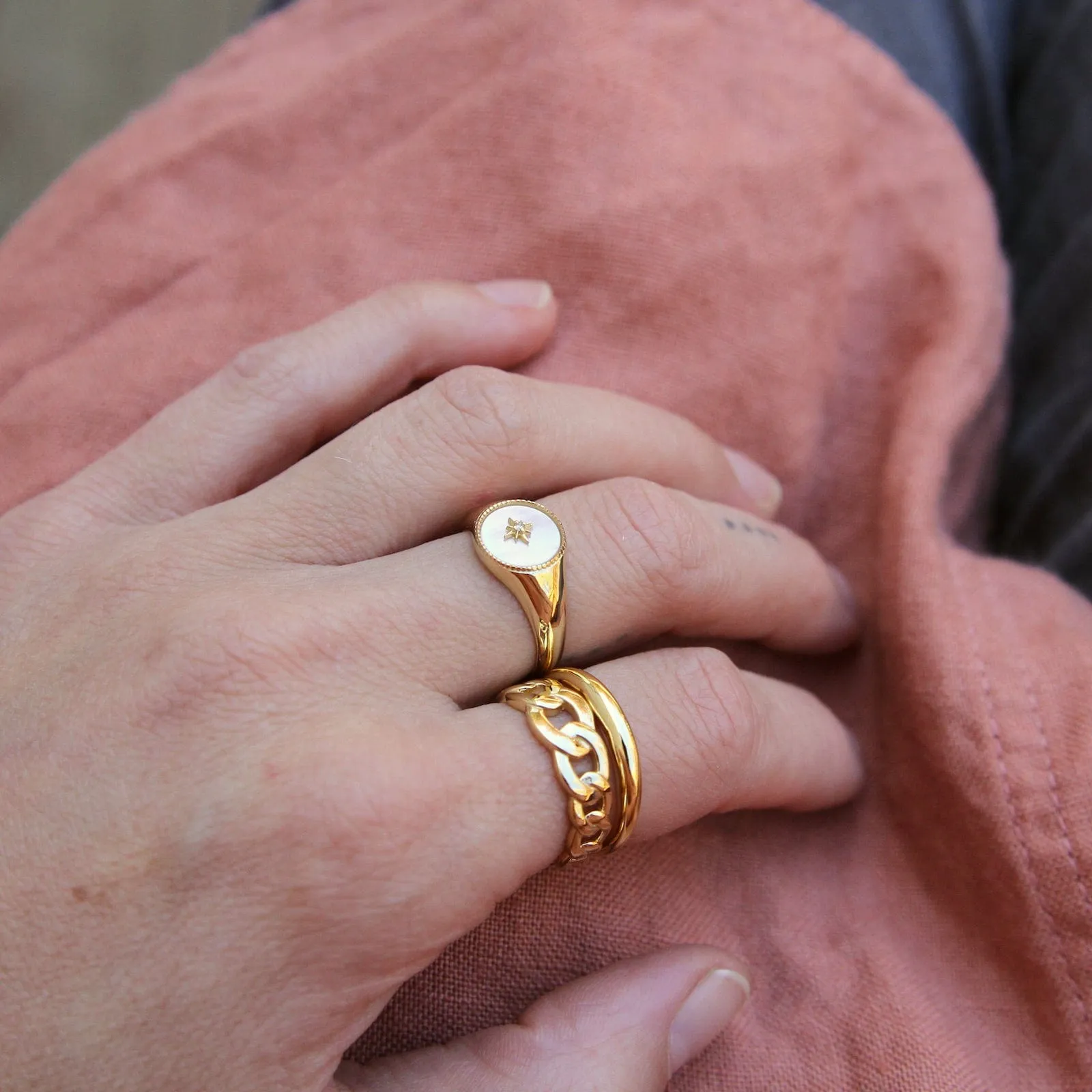 Gold Curb Chain Adjustable Ring