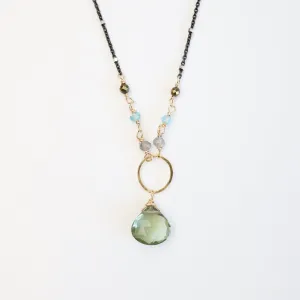 Gold Filled Ring with Green Amethyst Drop Necklace