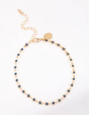 Gold Mini Blue Flower Chain Anklet