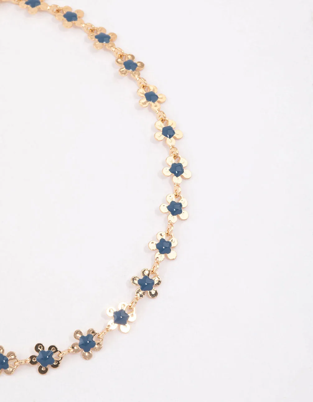 Gold Mini Blue Flower Chain Anklet