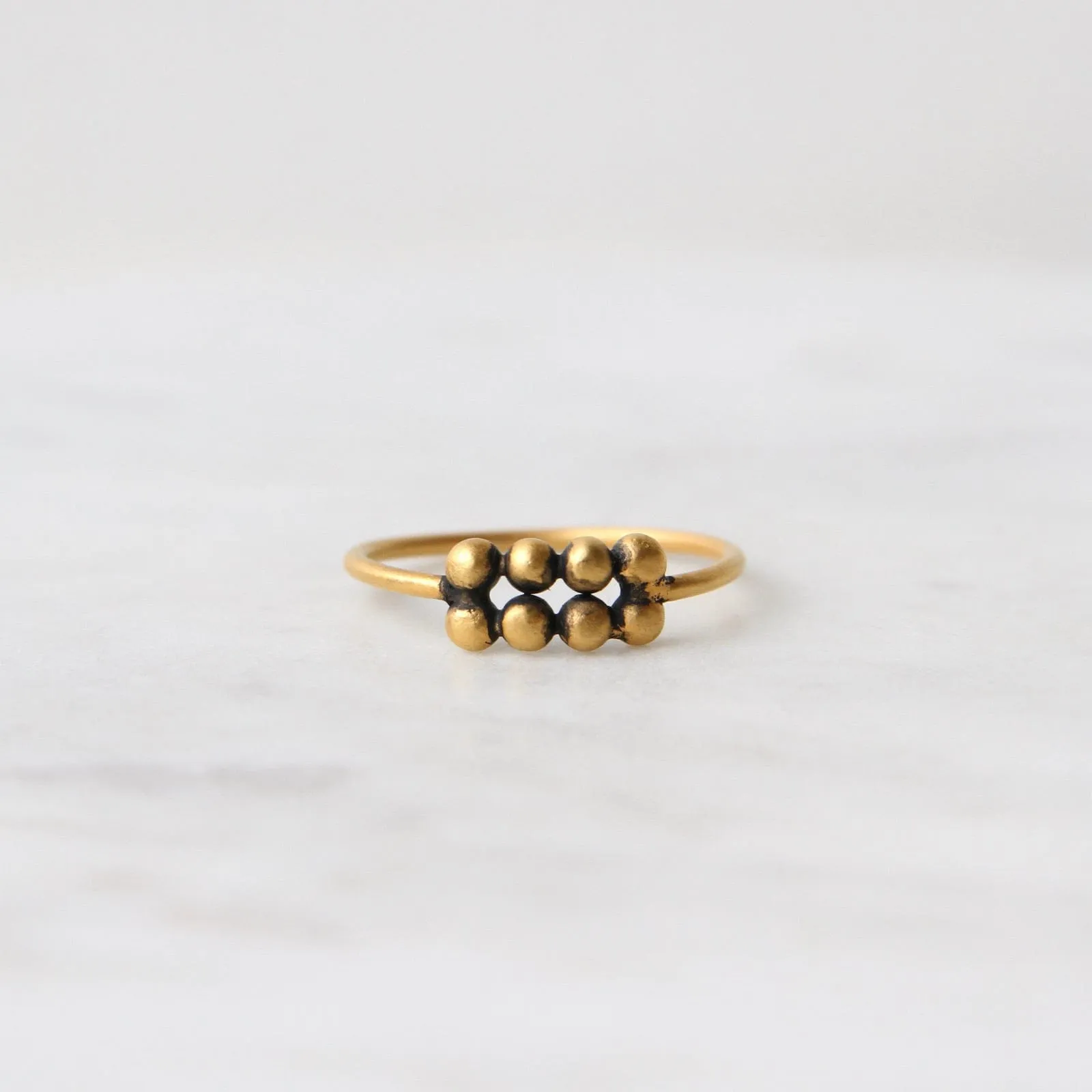 Gold Plated Brass Eight Granulated Ball Stacking Ring