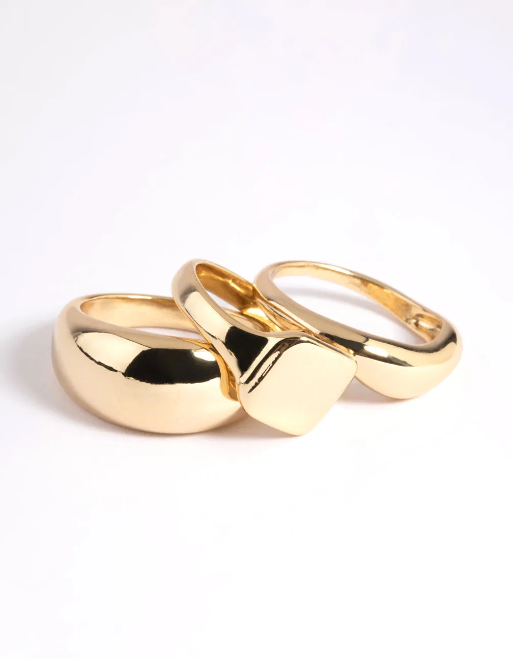 Gold Plated Dome & Signet Ring Stack Pack