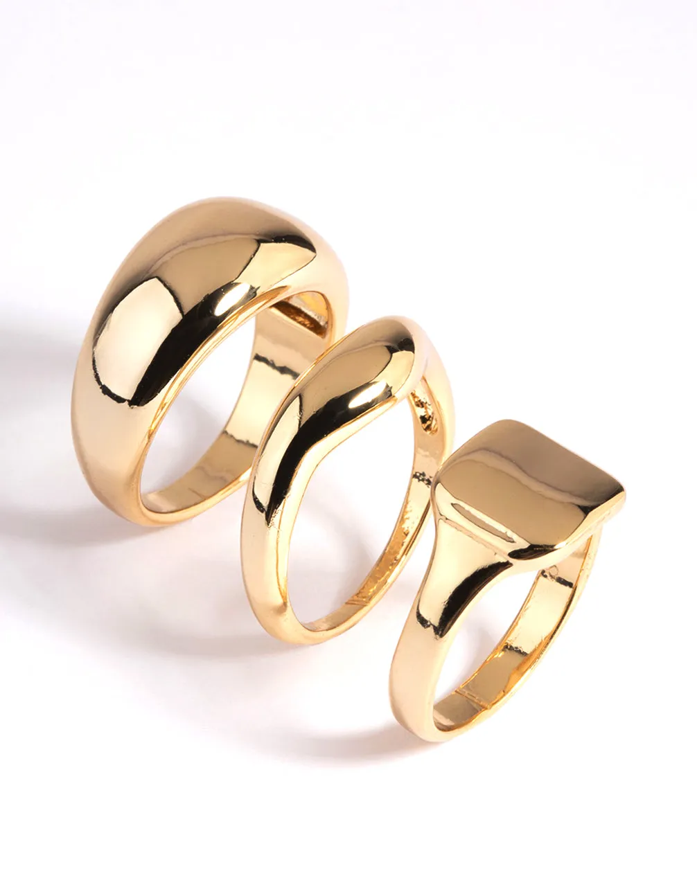 Gold Plated Dome & Signet Ring Stack Pack