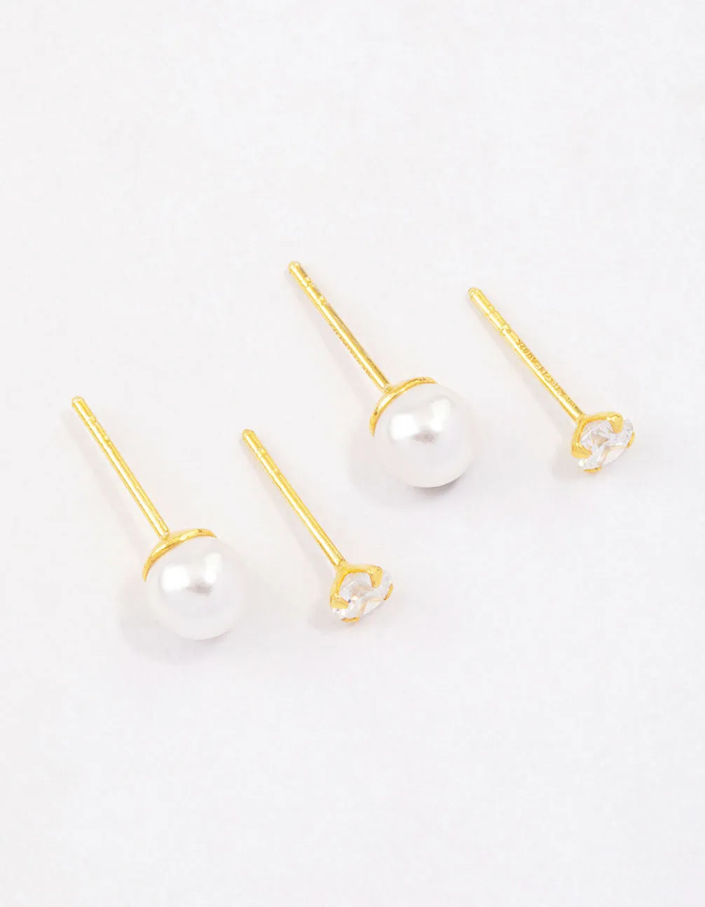 Gold Plated Sterling Silver Pearl & Cubic Zirconia Stud Earring Pack