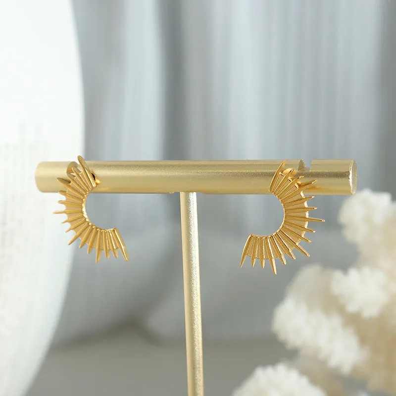 Golden French Crescent Stud Earrings with Unique Design