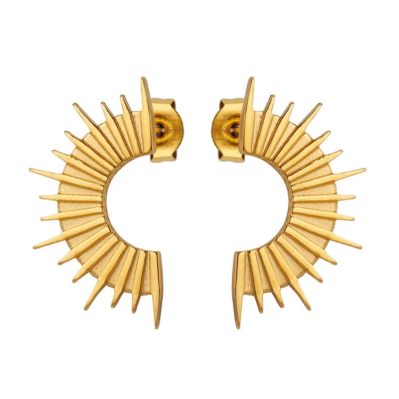 Golden French Crescent Stud Earrings with Unique Design