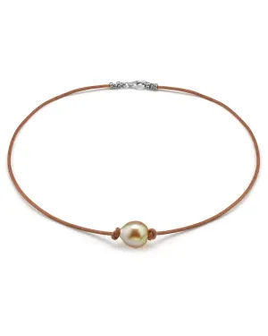 Golden South Sea Baroque Pearl on Leather Necklace