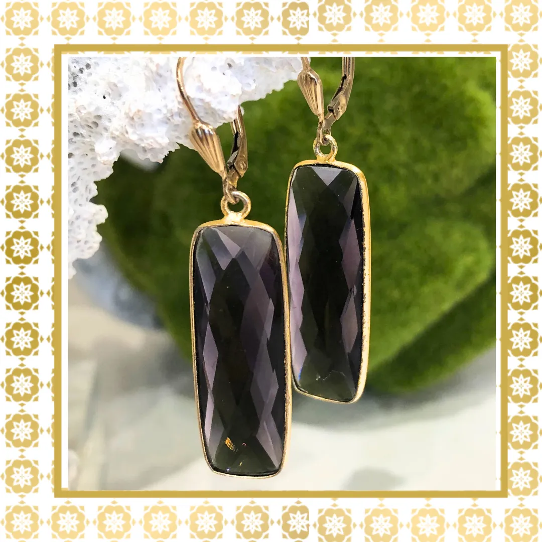 Handmade Crystal Amethyst Bar Drop Earrings