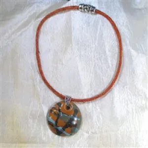 Handmade Fair Trade Kazuri Pendant on Leather Necklace Brown