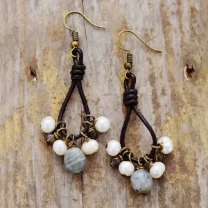 Handmade Vintage Pearl Labradorite Earrings - Unique Iridescent Glow