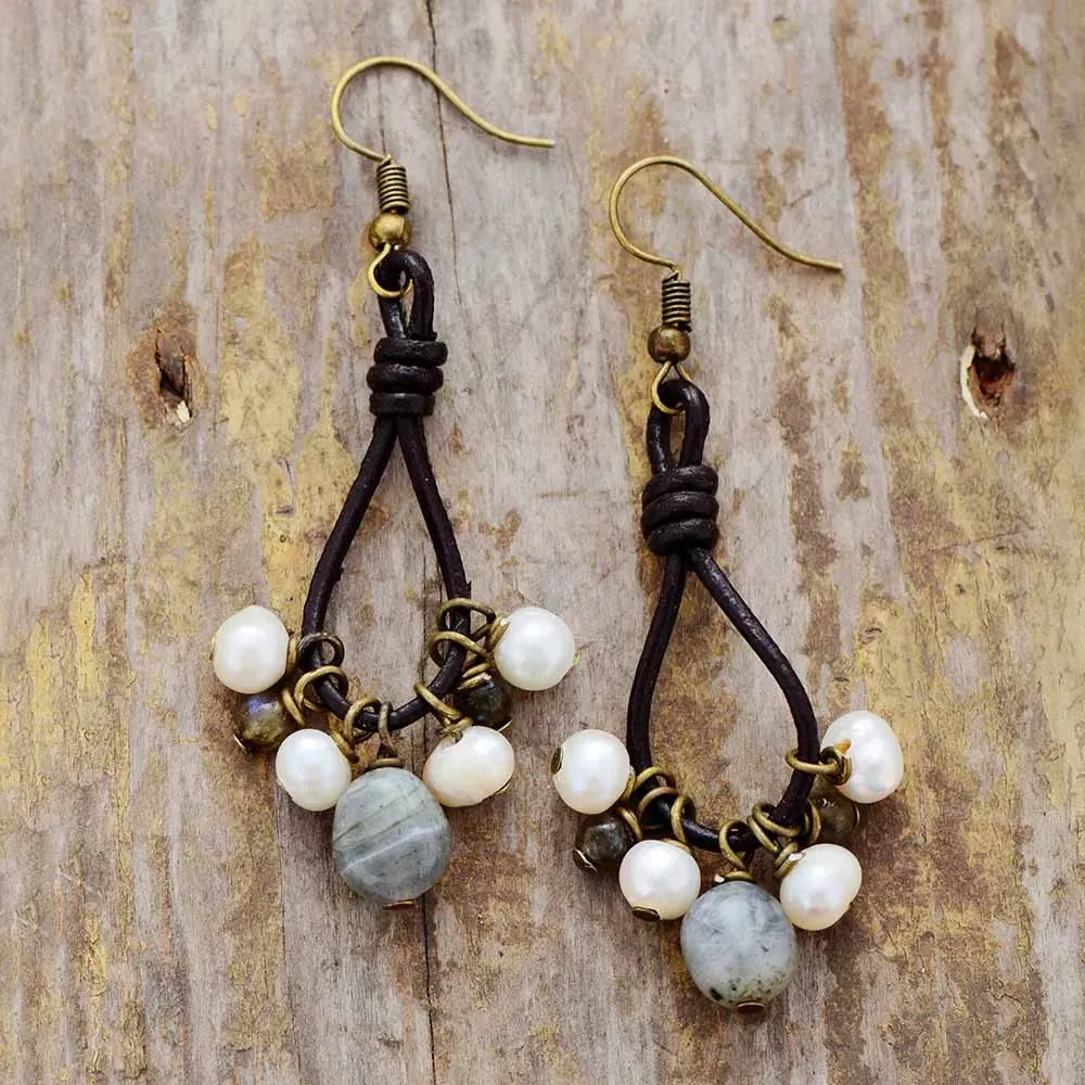 Handmade Vintage Pearl Labradorite Earrings - Unique Iridescent Glow