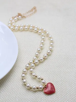 Heart Charm Faux Pearl Beaded Necklace Creative Necklace for Women Fashion