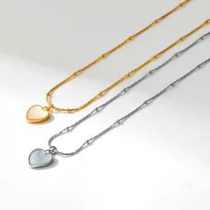 Heart Shaped Mother of Pearl Collarbone Chain Necklace Stainless Steel