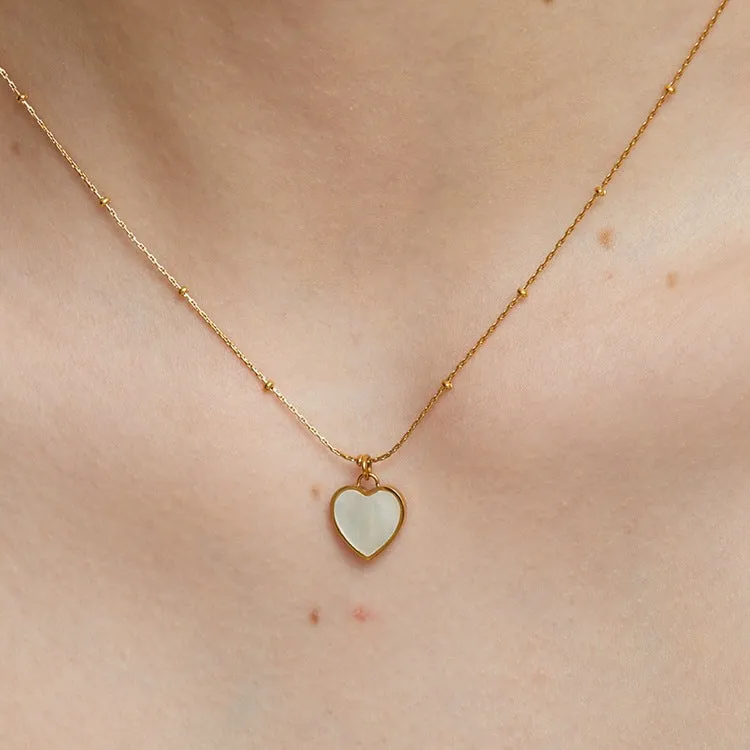 Heart Shaped Mother of Pearl Collarbone Chain Necklace Stainless Steel