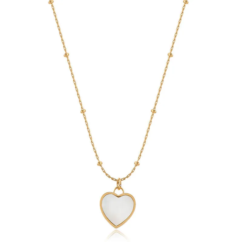 Heart Shaped Mother of Pearl Collarbone Chain Necklace Stainless Steel