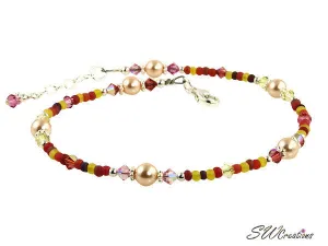 Hibiscus Crystal Pearl Beaded Anklet