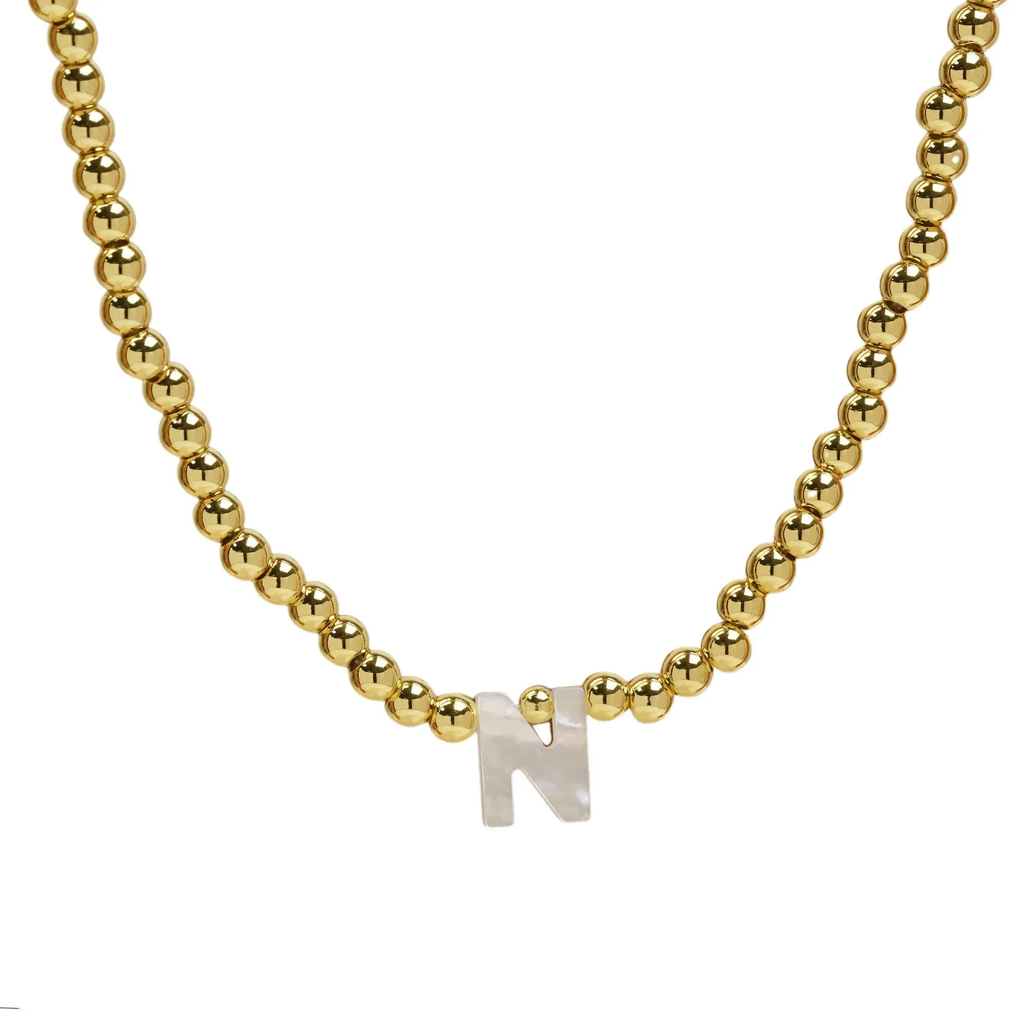 Initial Gold Bead Shell Necklace