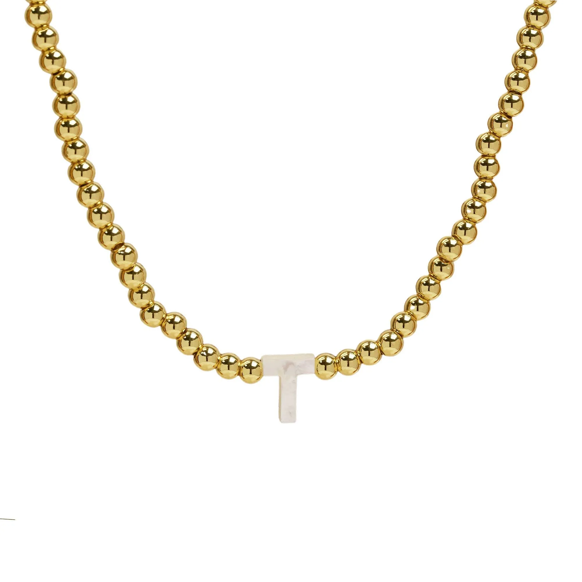 Initial Gold Bead Shell Necklace