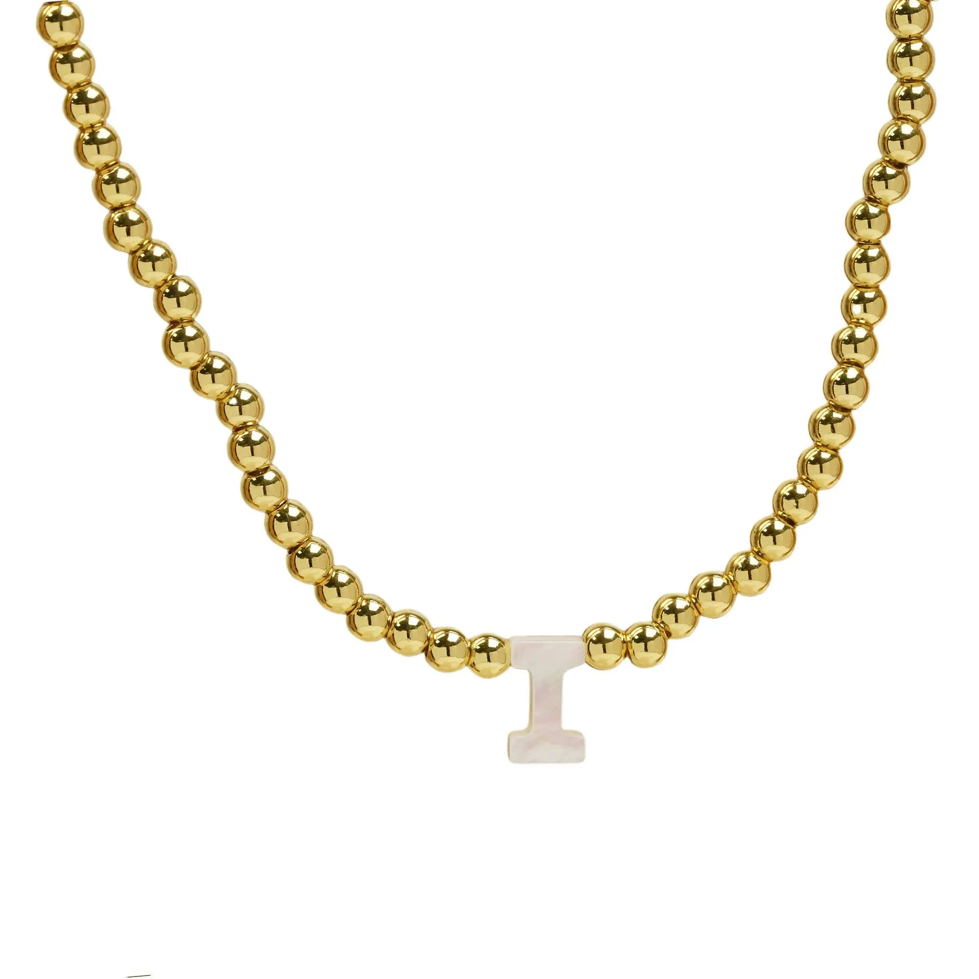 Initial Gold Bead Shell Necklace